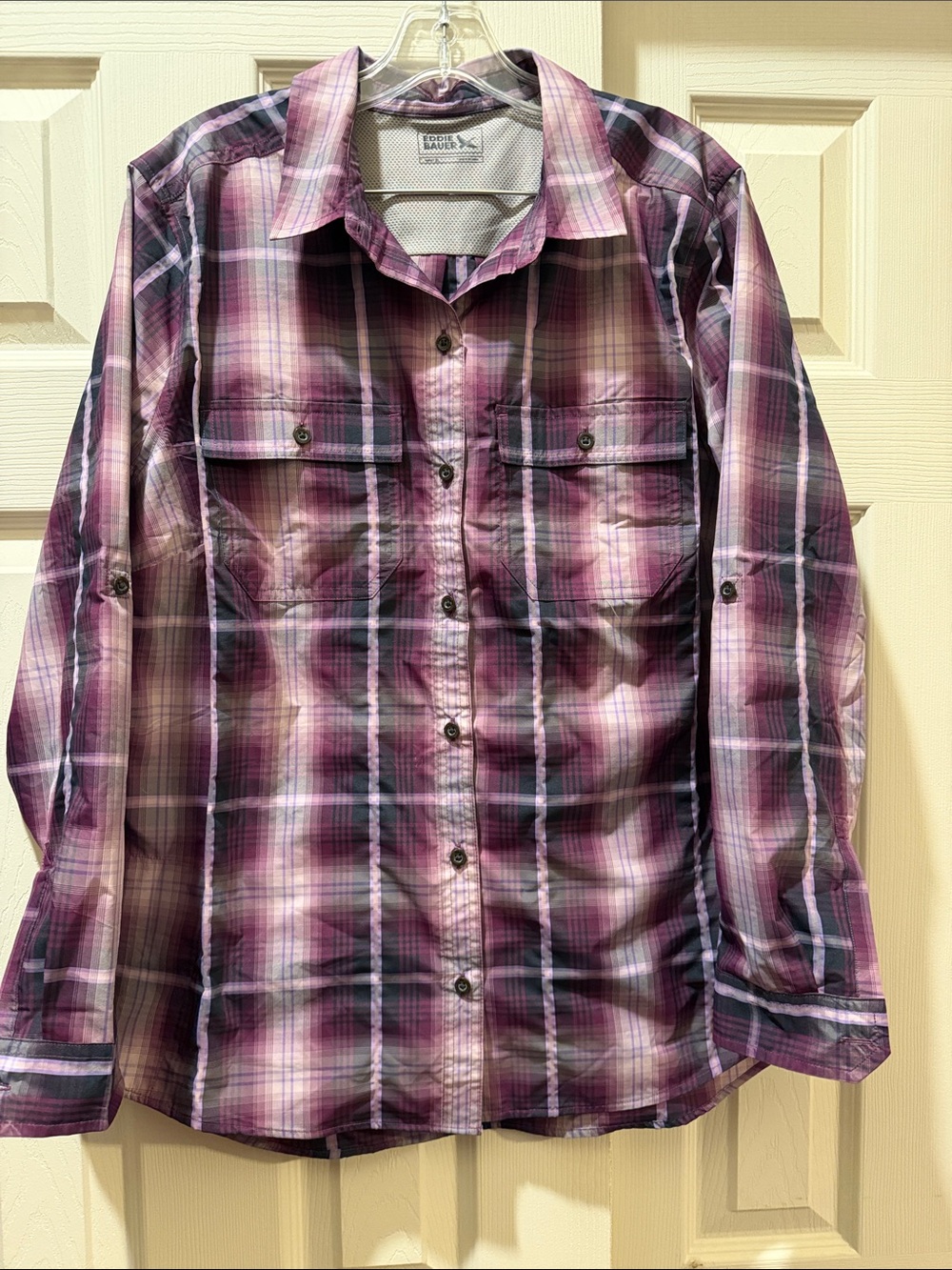 Eddie Bauer Purple Plaid Button-Down Shirt
